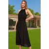 A Kesim Halter Yaka Midi Viskoz Elbise Kuşaklı Günlük Yaz Günlük Kullanım İçin Trend Tasarım