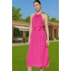 A Kesim Halter Yaka Midi Viskoz Elbise Kuşaklı Günlük Yaz Günlük Kullanım İçin Trend Tasarım