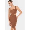 A Line Gabardin Mini Elbise Kolsuz Kare Yaka Cut Out Detay Pamuk Rahat Kullanım