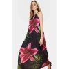 A line Halter Yaka Maxi Elbise Örme Çiçekli Polyester Yazlık Uzun Ömürlü Modern Stil