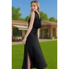A Line Maxi Elbise Saten Dokuma Polyester Yazlık Abiye Zarifane Tasarım Seçkin Malzeme