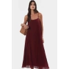 A line Tül Maxi Elbise Örme Kumaş Halter Yaka Yırtmaçlı Rahat Kesim Mükemmel Uyum Trend Tasarım