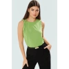 Aksesuar Detaylı Kolsuz Örme Bluz Fitted Sandy Dokuma Günlük Stil Mükemmel Uyum