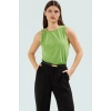 Aksesuar Detaylı Kolsuz Örme Bluz Fitted Sandy Dokuma Günlük Stil Mükemmel Uyum