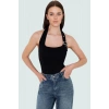 Aksesuar Detaylı Örme Crop Bluz %96 Viskoz %4 Elastan Yazlık Günlük Özenle Seçilmiş