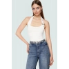 Aksesuar Detaylı Örme Crop Bluz %96 Viskoz %4 Elastan Yazlık Günlük Özenle Seçilmiş