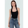 Aksesuar Detaylı Örme Crop Bluz %96 Viskoz %4 Elastan Yazlık Günlük Özenle Seçilmiş