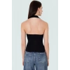 Aksesuar Detaylı Örme Crop Bluz %96 Viskoz %4 Elastan Yazlık Günlük Özenle Seçilmiş