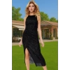 Altın Parıltılı Örme Bodycon Abiye Elbise Yazlık Özel Günler İçin Uzun Ömürlü Özenle Seçilmiş