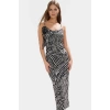 Aplike Detaylı Bodycon Maxi Elbise 94% Polyester 6% Elastan Örme Tül Modern Stil Yüksek Kalite