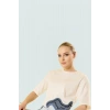Asimetrik Crop Bluz %100 Pamuk Renk Bloklu Desen Bisiklet Yaka Kısa Kol Trend Tasarım