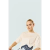 Asimetrik Crop Bluz %100 Pamuk Renk Bloklu Desen Bisiklet Yaka Kısa Kol Trend Tasarım
