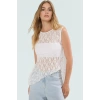 Asimetrik Dantel Örme Bluz Renk Kolsuz Fitted Yazlık Rahat Zarifane Tasarım
