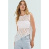 Asimetrik Dantel Örme Bluz Renk Kolsuz Fitted Yazlık Rahat Zarifane Tasarım