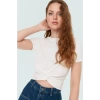 Asimetrik Kesim Örme Bluz Polyester Kumaş Kemersiz Rahat Kullanım Zarifane Tasarım