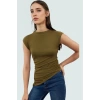 Asimetrik Kolsuz Bluz Viskoz Elastan Yazlık Fitted Dik Yaka Şık Görünüm Günlük Kullanım İçin