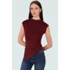 Asimetrik Kolsuz Bluz Viskoz Elastan Yazlık Fitted Dik Yaka Şık Görünüm Günlük Kullanım İçin