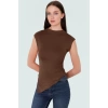 Asimetrik Kolsuz Bluz Viskoz Elastan Yazlık Fitted Dik Yaka Şık Görünüm Günlük Kullanım İçin