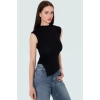Asimetrik Kolsuz Bluz Viskoz Elastan Yazlık Fitted Dik Yaka Şık Görünüm Günlük Kullanım İçin