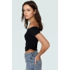 Asimetrik Yaka Basic Crop Bluz Örme Pamuklu Kumaş Yazlık Günlük Kombin Trend Tasarım