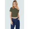 Asimetrik Yaka Basic Crop Bluz Örme Pamuklu Kumaş Yazlık Günlük Kombin Trend Tasarım