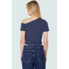 Asimetrik Yaka Basic Crop Bluz Örme Pamuklu Kumaş Yazlık Günlük Kombin Trend Tasarım