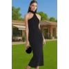 Asimetrik Yaka Bodycon Örme Midi Elbise Özel Günler İçin Zarifane Tasarım Yüksek Kalite Modern Stil