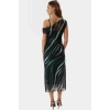 Asimetrik Yaka Çiçekli Desenli Midi Tül Elbise Polyester Elastan Kaliteli İşçilik Özel Tasarım