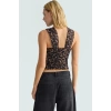 Asimetrik Yaka Leopar Desenli Örme Bluz Fitted Kalıp Yaz için Günlük Kullanım İçin Modern Stil