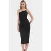 Asimetrik Yaka Midi Elbise Vücut Saran Kalıp Polyester Elastan Kumaş Günlük Kullanım Yüksek Kalite