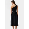 Asimetrik Yaka Midi Elbise Yazlık Şık Dokuma Modern Stil Dayanıklı Malzeme Uzun Ömürlü