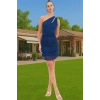Asimetrik Yaka Tek Omuz Bodycon Mini Örme Elbise Polyester Metalik Mezuniyet Dayanıklı Malzeme