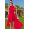 Askılı Volanlı Mini Plaj Elbisesi Crinkle Dokuma Polyester Yazlık Rahat Kullanım Kaliteli İşçilik