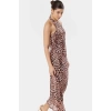 Astarlı Leopar Desenli Bodycon Maxi Elbise Şık ve Rahat Tasarım Boyundan Bağlamalı Yaka