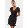 Astarlı Mini Tül Elbise Puantiyeli Bodycon Kesim Kısa Kol Modern Stil