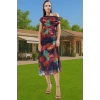 Astarlı Örme Tül Abiye Elbise Çok Renkli Desenli Midi Boy Şık Görünüm Özenle Seçilmiş Trend Tasarım
