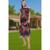 Astarlı Örme Tül Abiye Elbise Çok Renkli Desenli Midi Boy Şık Görünüm Özenle Seçilmiş Trend Tasarım
