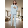 Ayıcık Baskılı Pamuklu Pijama Takımı Uzun Kollu Geniş Paça Regular Rahat Ve Şık