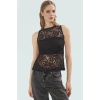 Basic Dantel Örme Bluz Regular Kalıp Kolsuz Yaz İçin Ideal Trend Tasarım Konforlu Kesim