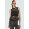 Basic Dantel Örme Bluz Regular Kalıp Kolsuz Yaz İçin Ideal Trend Tasarım Konforlu Kesim