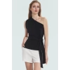 Basic Fitted Scuba Krep Bluz Asimetrik Yaka ve Kuşak Detay Dayanıklı Malzeme Trend Tasarım