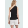 Basic Fitted Scuba Krep Bluz Asimetrik Yaka ve Kuşak Detay Dayanıklı Malzeme Trend Tasarım