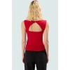 Basic Kare Yaka Bluz Polyester Örme Kumaş Fitted Yazlık Modern Stil Yüksek Kalite