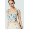 Basic Koleksiyon Fitted Crop Bluz Kare Yaka Çok Çiçek Desenli Dokuma Uzun Ömürlü