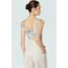 Basic Koleksiyon Fitted Crop Bluz Kare Yaka Çok Çiçek Desenli Dokuma Uzun Ömürlü