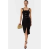 Bodycon Elbise Midi Boy Kolsuz Düğmeli Detay Polyester Elastan Karışımı