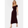 Bodycon Maxi Elbise Carmen Yaka Kısa Kollu Örme Kumaş Yazlık Rahat Ve Şık