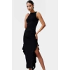 Bodycon Maxi Elbise Esnek Fırfırlı Kayık Yaka Yazlık Seçkin Malzeme Trend Tasarım