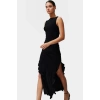 Bodycon Maxi Elbise Esnek Fırfırlı Kayık Yaka Yazlık Seçkin Malzeme Trend Tasarım