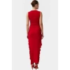 Bodycon Maxi Elbise Esnek Fırfırlı Kayık Yaka Yazlık Seçkin Malzeme Trend Tasarım